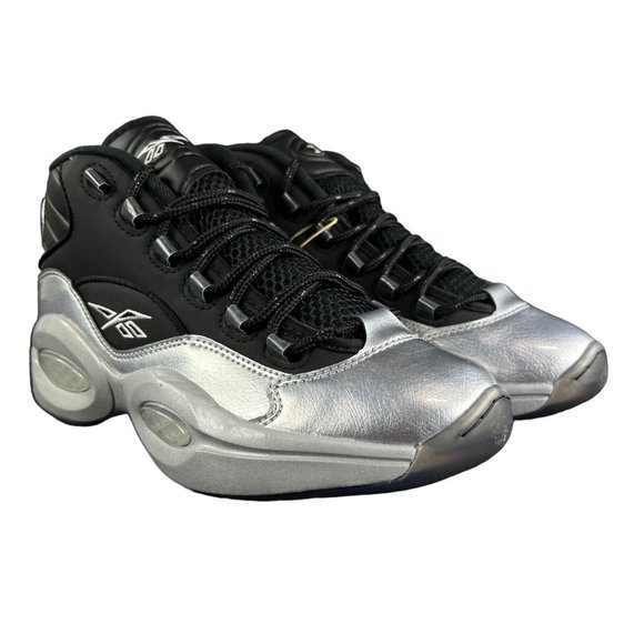 Reebok Question Mid Black Silver Basketball Shoes GX7925 Men\'s Size 7.5 - 8